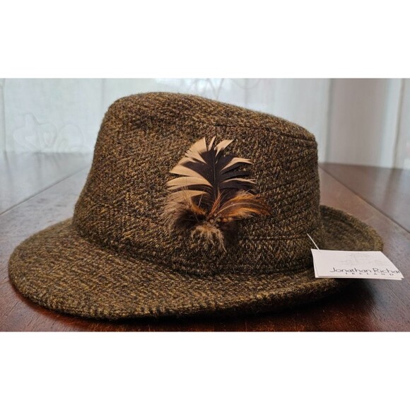 Jonathan Richards "Robbie" Brown Tweed Fedora 100% Wool Ireland 55/6 3/4 NWT - Picture 1 of 9